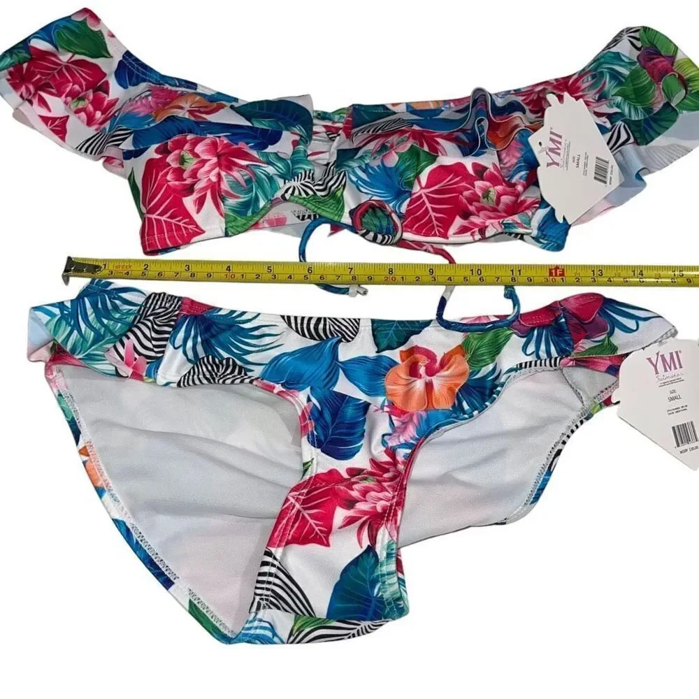 YMI Multicolor Floral Off-Shoulder Bikini - Size Small‎